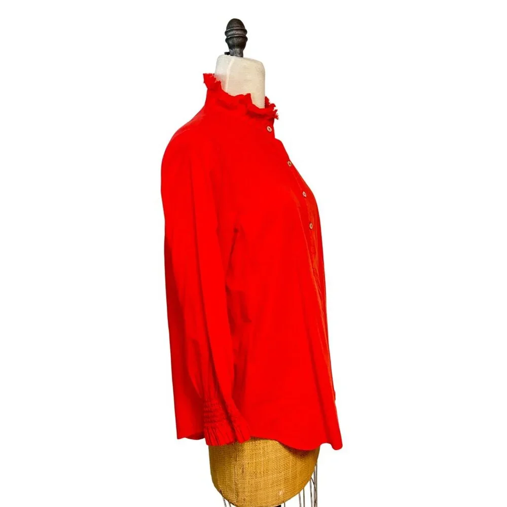 Red Ruffle-Neck Popover Blouse - Picture 2 of 5